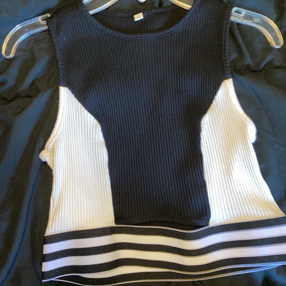 Black and white racer top